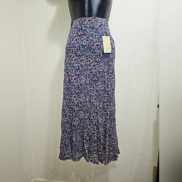 Michael Kors Blue Coral Floral Long Women's Skirt Lined Medium - Picture 3 of 11